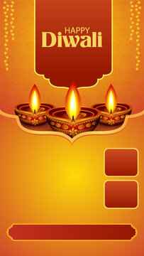 Happy Diwali Greeting Card with Decorative Diya Lamp and Traditional Indian Festival Design