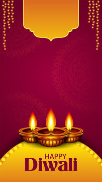 Happy Diwali Greeting Card with Decorative Diya Lamp and Traditional Indian Festival Design