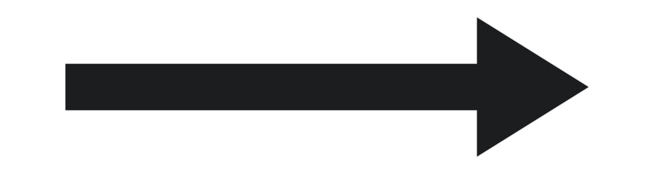 Minimal right-pointing arrow with a bold black silhouette, simple shape and clean vector appearance.