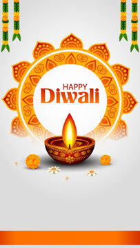 Happy Diwali Greeting Card with Decorative Diya Lamp and Traditional Indian Festival Design