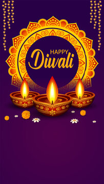 Happy Diwali Greeting Card with Decorative Diya Lamp and Traditional Indian Festival Design
