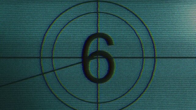 Retro film countdown leader with CRT TV pixel effect