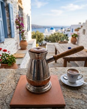 Traditional Greek Coffee Prepared in a Briki.