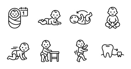 Obraz premium Baby Milestones Vector Icons Set: Infancy to Toddler Development Stages