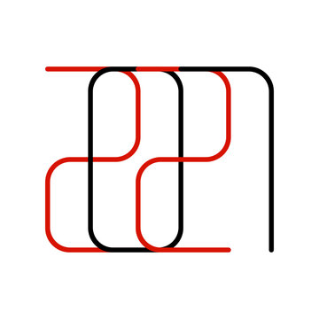 Abstract 2027 New Year text design with overlapping red and black lines