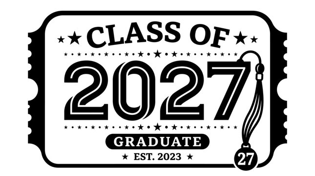 Class of 2027 graduate tassel ticket style badge design with year with text
