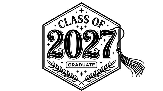 Graduate emblem for class of 2027 year celebration design with themed badge