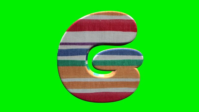 Fabric striped alphabet letters on green screen background