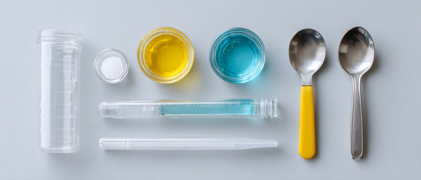 Measuring spoons and liquids for cooking