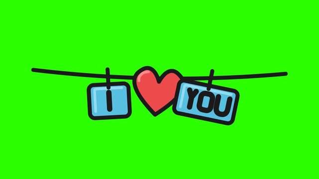 Animated I Love You Clothesline with Green Screen