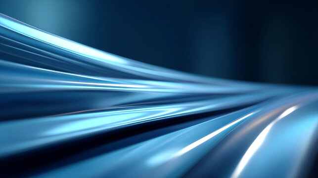 Abstract close-up of smooth metallic blue curved lines creating dynamic flowing shapes with reflective surfaces and soft lighting in a futuristic composition