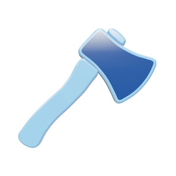 3D rendered icon of a blue hand axe with a light blue handle and shiny finish for farm and forestry equipment concepts isolated on a transparent background