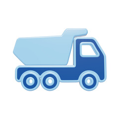 3D rendered icon of a light and dark blue dump truck for construction site projects and heavy machinery transportation... isolated on a transparent background © Trendy_Desing