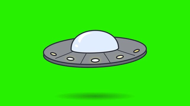 Animated Cartoon UFO Spaceship Floating on Green Screen