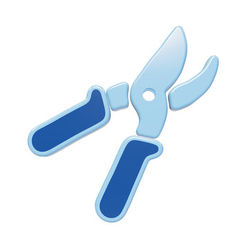 3D rendered icon of blue garden pruning shears with smooth rounded edges for agricultural and horticultural applications isolated on a transparent background