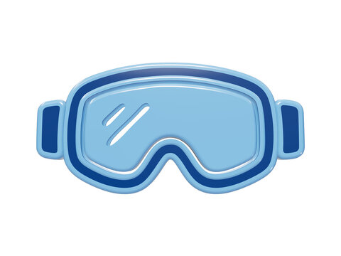3D rendered light and dark blue ski goggles icon for winter sports activities isolated on a transparent background