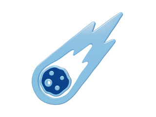 3D rendered light blue comet icon with cratered surface and trailing motion lines for space science and astronomy themes isolated on a transparent background © Trendy_Desing