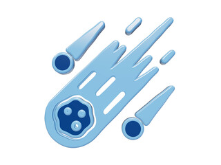 3D rendered light blue comet icon featuring a textured nucleus and trailing motion lines for astronomy and space themes isolated on a transparent background © Trendy_Desing
