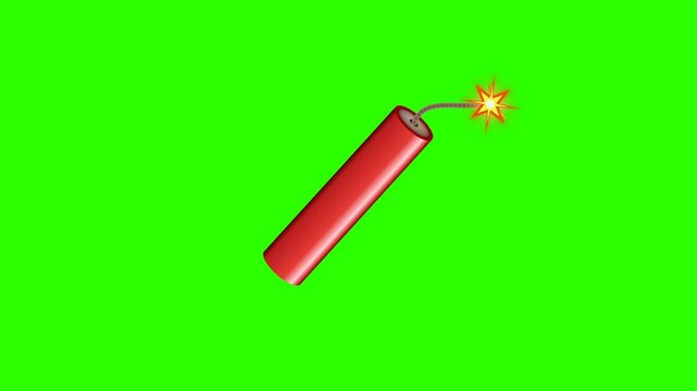 Animated Red Dynamite Stick with Burning Fuse on Green Screen