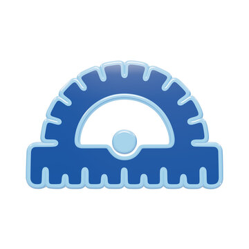 Blue 3D semicircular protractor tool icon for geometry and engineering drafting isolated on a transparent background