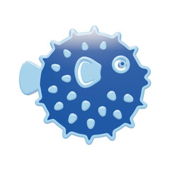 Blue pufferfish icon with spiky texture and rounded fins in a three dimensional style for marine life projects isolated on a transparent background © Trendy_Desing