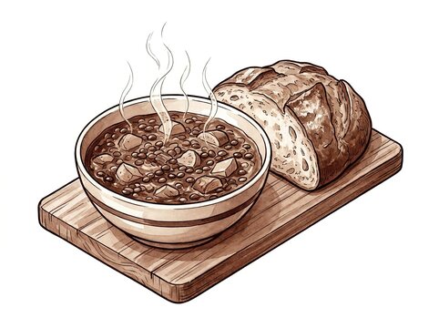 Hearty lentil stew served with fresh crusty bread a delightful dish for food enthusiasts