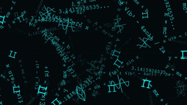Glowing Cyan Mathematical Formulas Floating on Digital Background