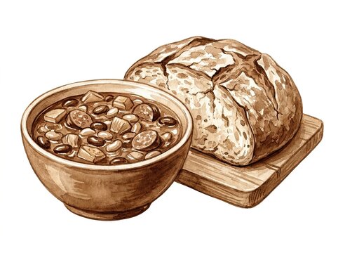 Hearty bean stew with crusty sourdough bread rustic food concept for comforting meals