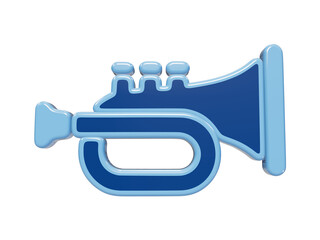 Glossy 3D blue trumpet icon with rounded edges and smooth surface texture isolated on a transparent background © Trendy_Desing