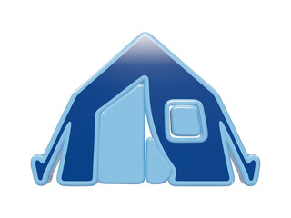 Glossy 3D icon of a blue camping tent with rounded edges and soft highlights isolated on a transparent background © Trendy_Desing