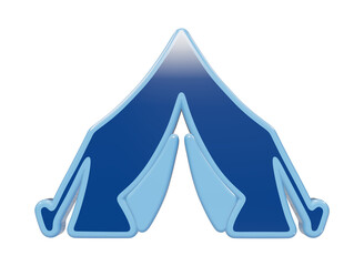 Three dimensional blue camping tent icon with glossy finish and rounded edges for outdoor adventure and travel themes isolated on a transparent background © Trendy_Desing