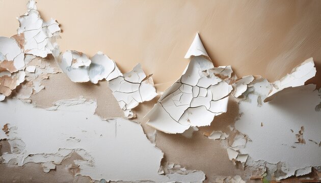 Torn Wallpaper Background Beige White Ripped Peeling Paint Backdrop Wall