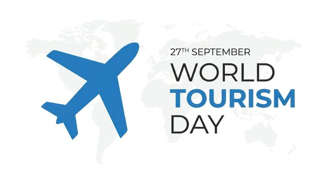 World tourism day celebration poster design with a blue airplane icon and text for september 27th Vector