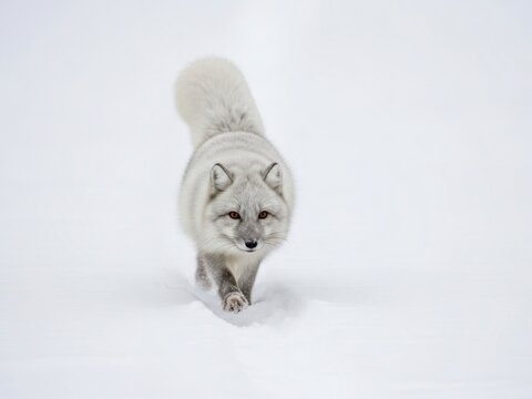 Arctic fox walking in snow