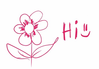pink flower with text hi, element of greeting card  © Aisyaturridlo