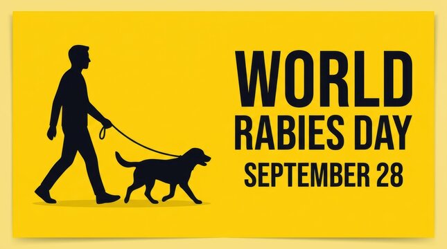 Silhouette of a man walking a dog on a leash for world rabies day on september 28 Vector