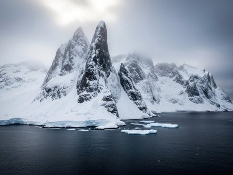 Snowy arctic peaks over water