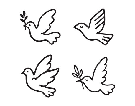 peaceful doves flying over olive branch with symbolic religious connotations in top-down view on clean white background for editorial and educational use cases.