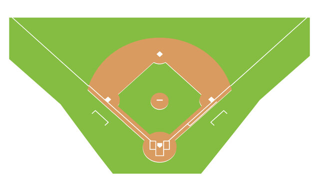 Detailed baseball field illustration showing the diamond layout with green grass and brown dirt texture pattern
