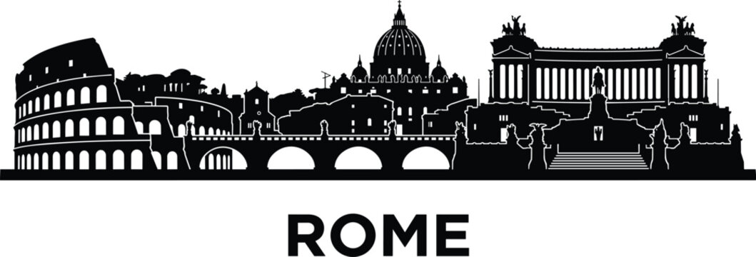 Rome italy urban skyline vector illustration featuring colosseum saint peters basilica and altare della patria landmarks