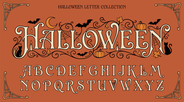 Halloween themed decorative lettering with seasonal motifs integrated
