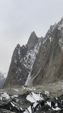 Black Rocky Mountains with Ancient Glacier, Glacial Moraines and Crevasses captured at 16,000 Feet Above Sea Level