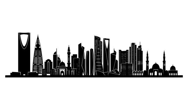 Riyadh Saudi Arabia City Skyline Famous Landmarks Silhouette Vector Illustration