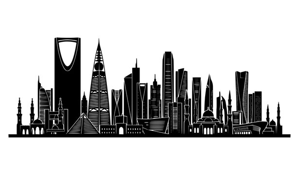 Riyadh City Landmark Skyline Silhouette Vector Saudi Arabia Architecture
