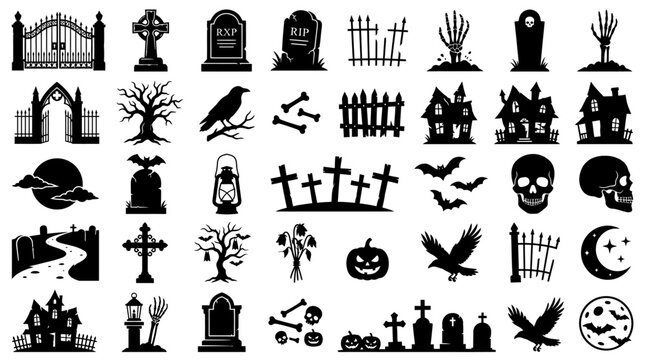 Black and white halloween themed icons