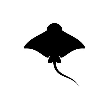 Stingray sea animal black silhouette icon isolated on transparent background for marine life design.