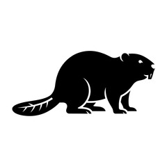 Black beaver silhouette side view vector icon for nature and wildlife branding. © Waseem