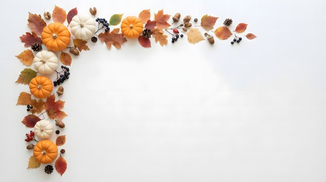 Beautiful autumn themed thanksgiving border with colorful fall leaves and pumpkins