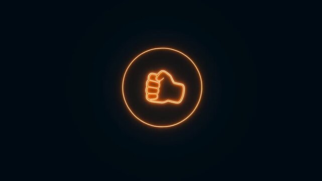 Neon thumbs up icon changes from blue to orange against a dark background