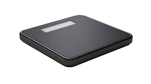 Digital bathroom scale in sleek black sits flat on a transparent background.